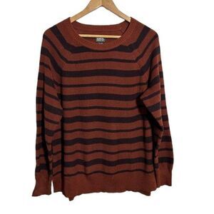 Eddie Bauer Womens Cascadia Striped Cotton Tunic Sweater M Brown Black Cotton